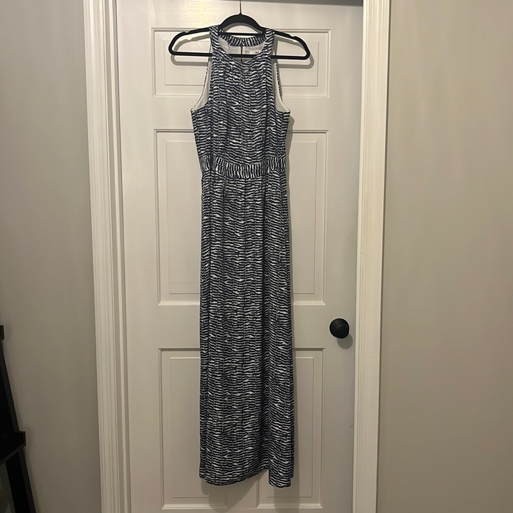Blue and white maxi dress